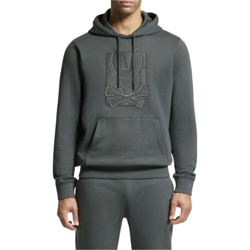 Psycho Bunny Pierce Embroidered Gray Green Cotton Graphic Hoodie Men’s XS NWOT